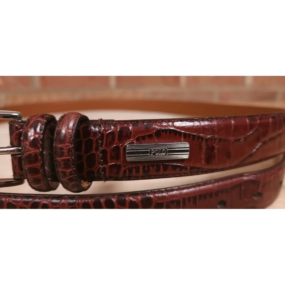 Polo Ralph Lauren Faux Alligator Brown Italian‎ Leather Belt Mens Size 56 / 140